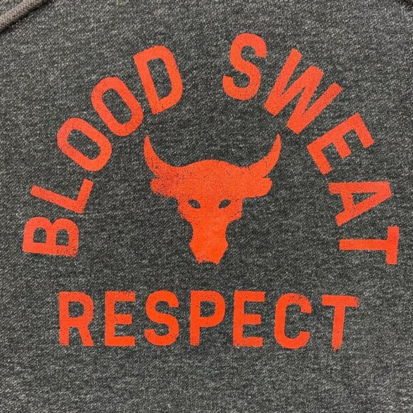 Under Armour Project Rock Men Large Black Hoodie ShortSleeve Blood Sweat Respect - Picture 2 of 9